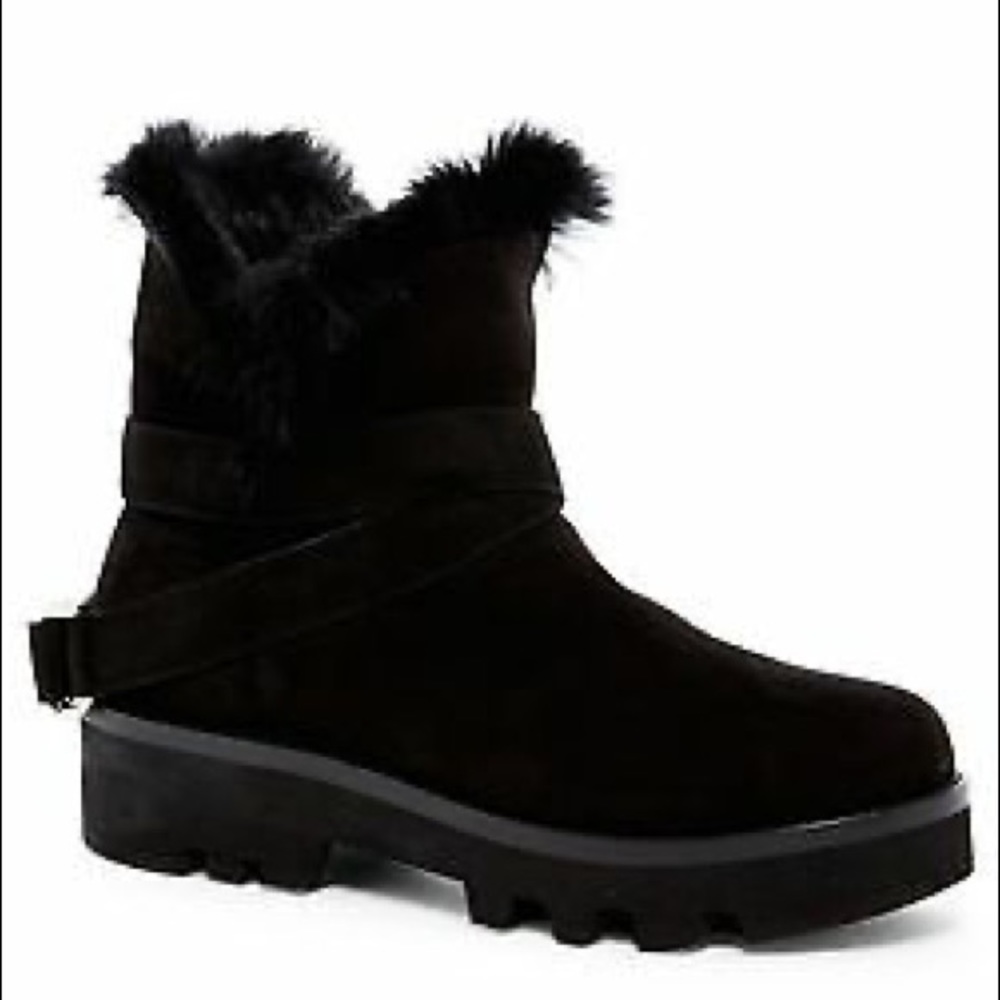 Rachel Zoe Suede Fur Short Cuffed  Black Boots Voz